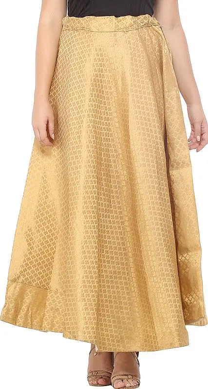 Sand-Brown Long Skirt with Zari Woven Golden Bootis All-Over