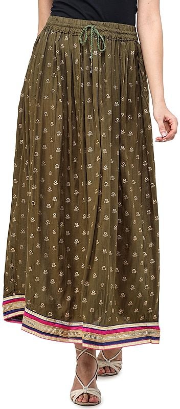 Long Skirt with Printed Golden Bootis and Patch Border
