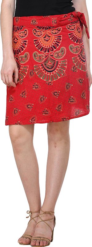 Wrap-Around Sanganeri Short-Skirt with Printed Motifs