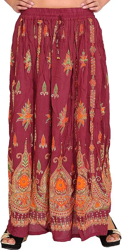 Elastic Long Skirt with Floral Print