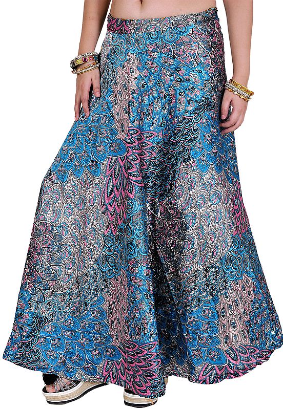 Wrap-Around Long Skirt With Printed Flowers