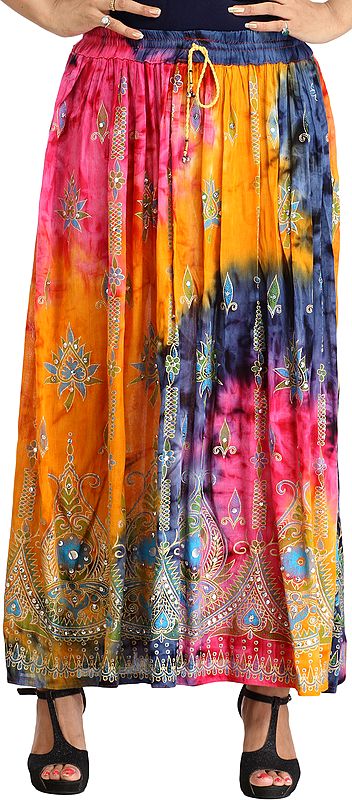 Multi-Color Long Skirt with Printed Paisleys and Sequins
