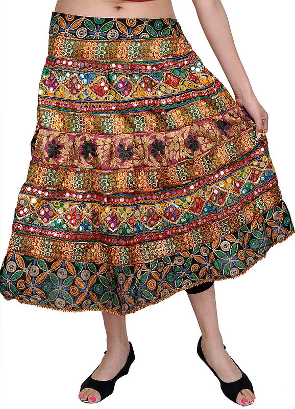 Multi-Color Midi Skirt with Aari Embroidery and Sequins