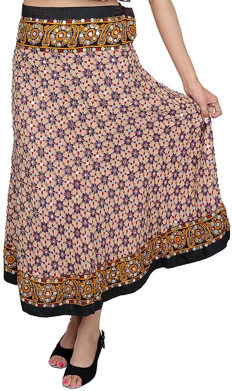 Beige Ghagra Skirt with All-Over Sequins and Beads