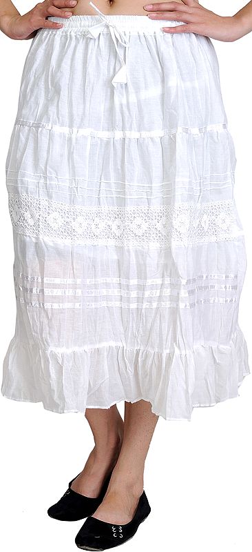 Plain Midi-Skirt with Lace and Frill Border