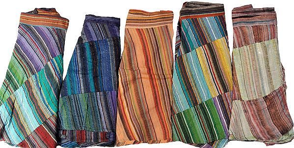 Lot of Five Wrap-Around Mini-Skirts with Woven Stripes