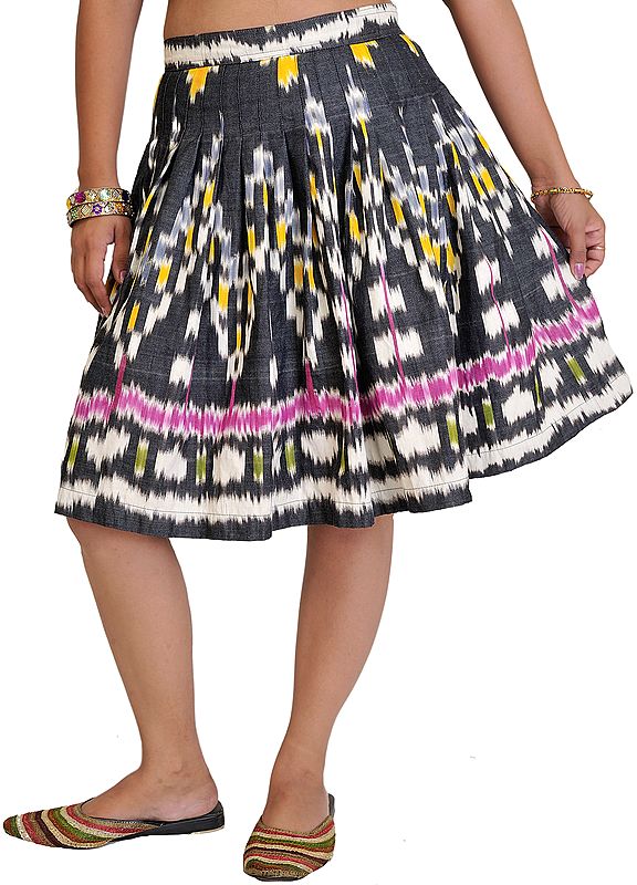 Black Mini-Skirt from Pochampally with Ikat Weave
