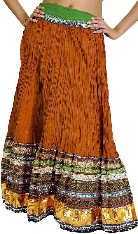 Pure Cotton Long Ghagra Skirt from Jaipur with Gota Border and Lace