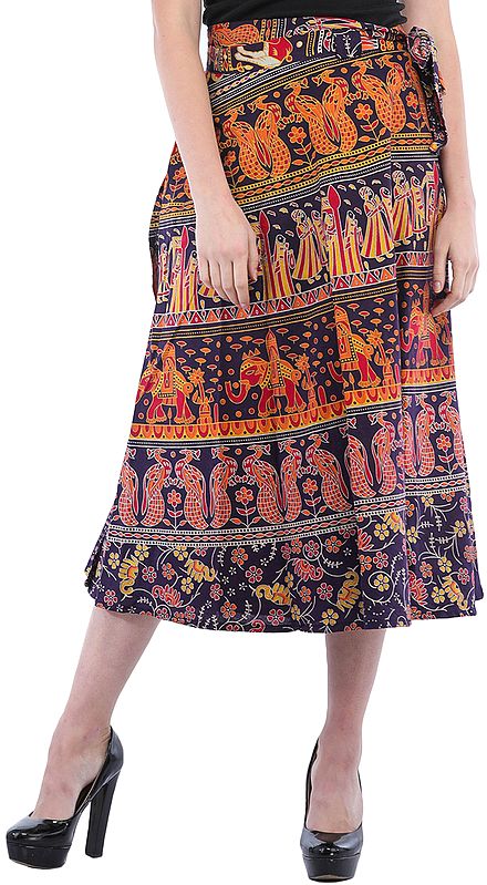 Wrap-Around Sanganeri Skirt with Printed Marriage Procession