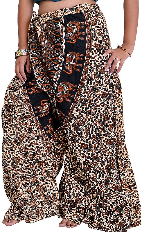 Casual Palazzo Pants from Pilkhuwa with Printed Flowers and Elephants