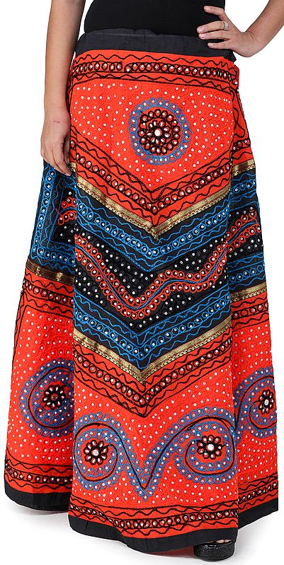 Long Ghagra Skirt from Jaipur with Aari Embroidery and Sequins