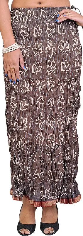 Deep Taupe Crushed Elastic Skirt with Patch Border