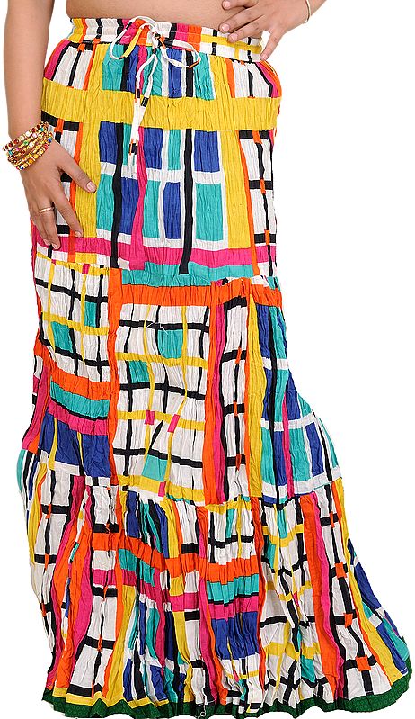Multi-Colored Long Skirt with Printed Checks