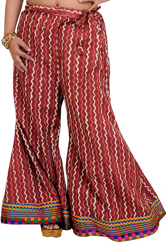 Apple-Butter Palazzo Pants from Pilkhuwa with Bagdoo Print and Patch Border