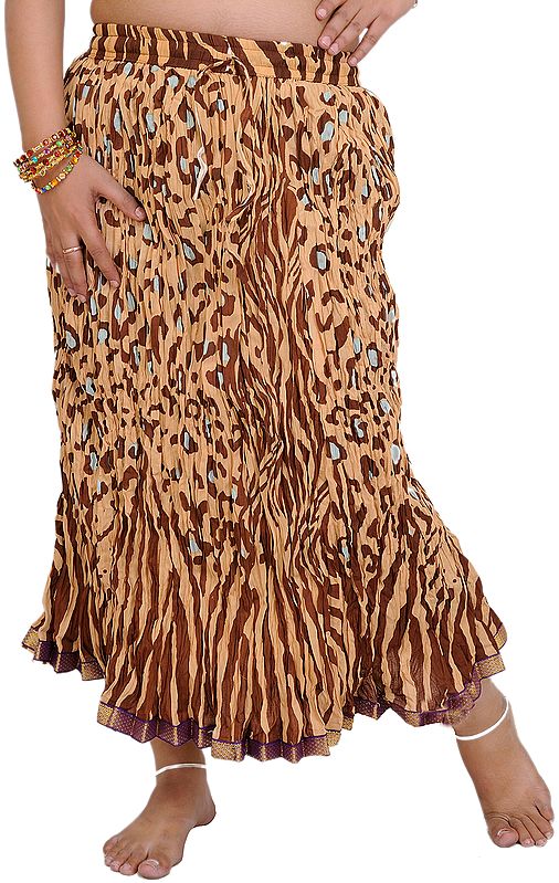 Leopard-Skin Midi Crinkled Skirt with Gota Border