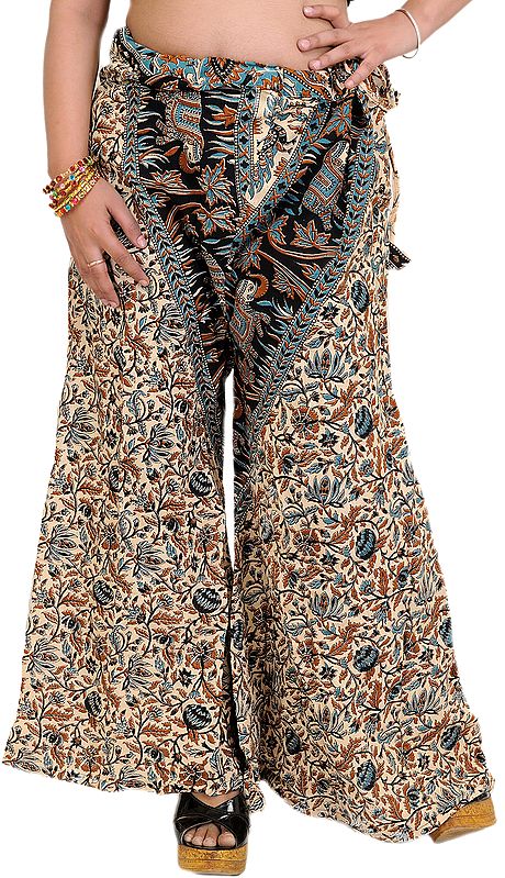 Casual Palazzo Pant from Pilkhuwa with Printed Flowers and Elephants