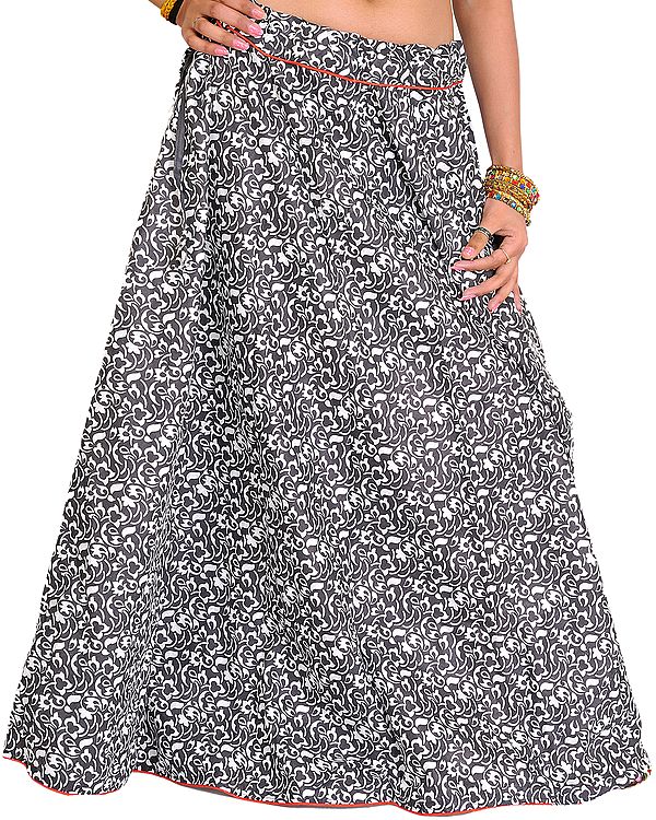 Floral Printed Ghagra Skirt from Pilkhuwa with Piping