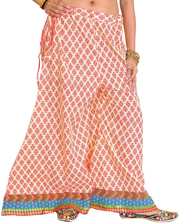 Casual Palazzo Pants from Pilkhuwa with Printed Leaves and Patch Border