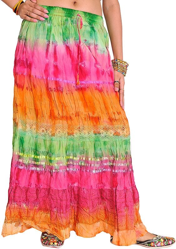 Tri-Color Batik-Dyed Long Skirt