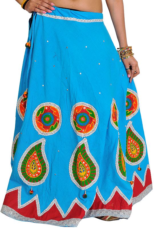 Ghagra Skirt from Gujarat with Embroidered Applique and Sequins