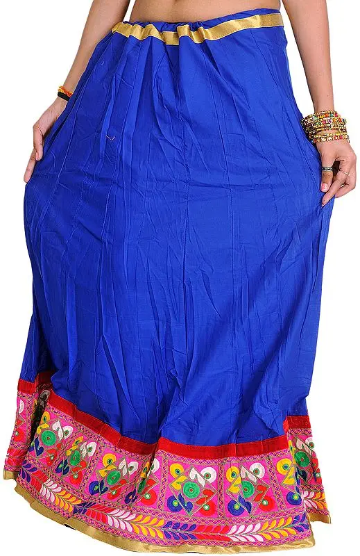 Plain Ghagra Skirt from Kutch with Embroidered Patch Border