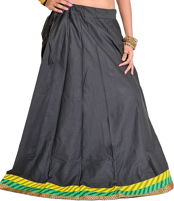 Plain Long Ghagra Skirt from Pilkhuwa with Patch Border