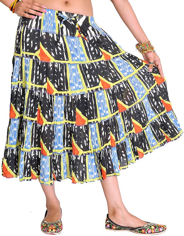 Black and Blue Midi Skirt with Patchwork