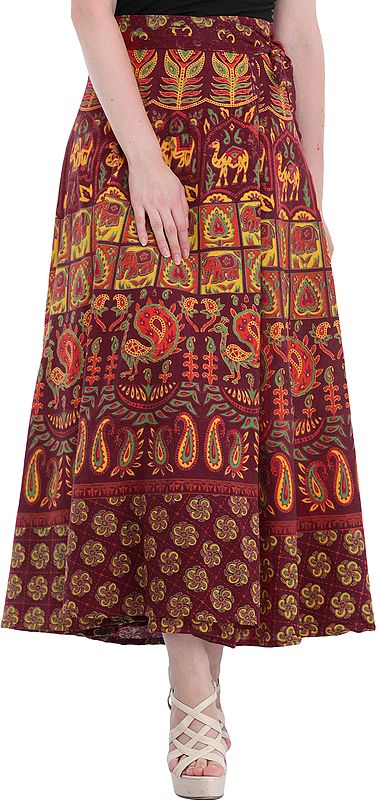 Wrap-Around Long Skirt from Pilkhuwa with Animal Print