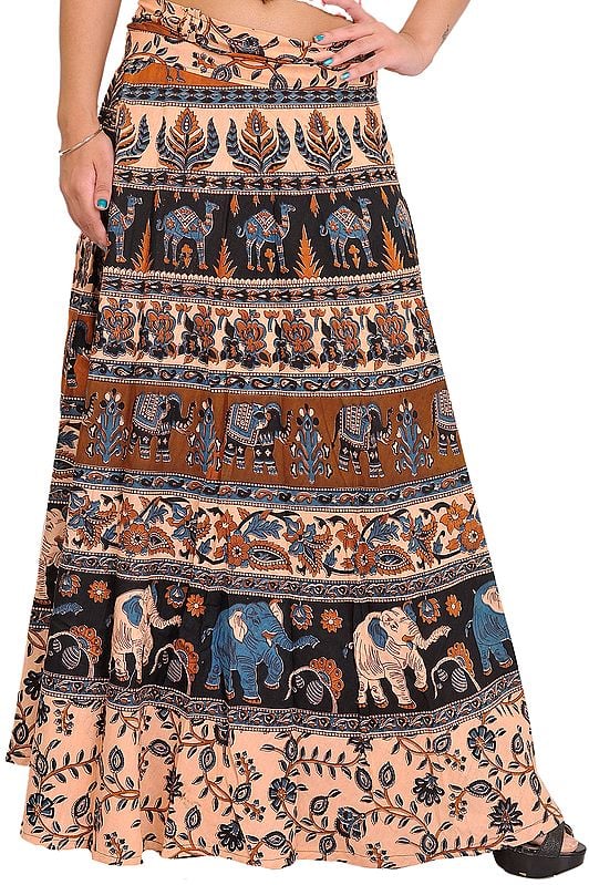 Wrap-Around Skirt from Pilkhuwa with Printed Camels and Elephants