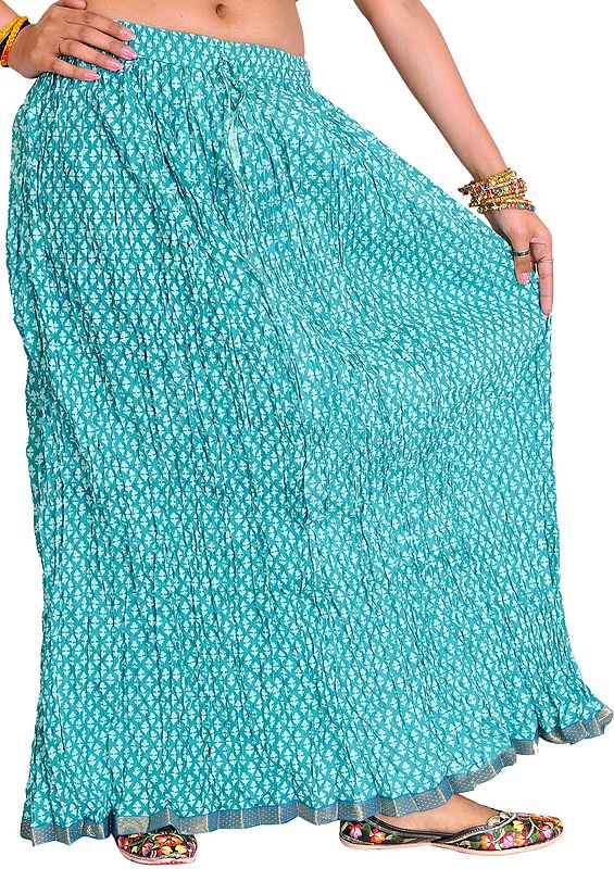 Baltic-Green Long Crinkled Skirt with Printed Bootis