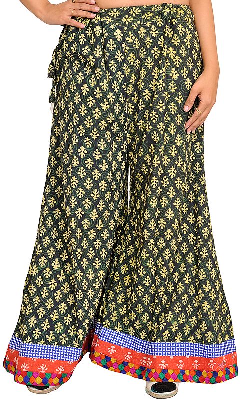 Casual Palazzo Pant from Pilkhuwa with Block-Printed Bootis and Patch Border