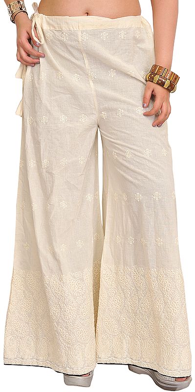 Off-White Palazzo Pant with Chikan Embroidery and Sequins