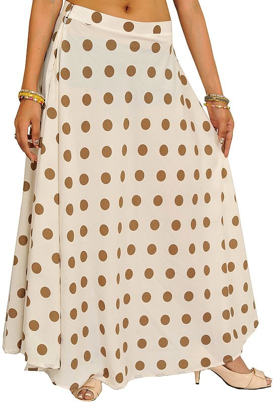 Pristine-White Long Skirt with Printed Polka Dots