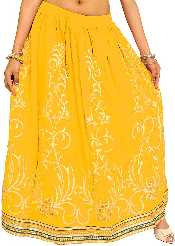 Printed Long Skirt with Embellished Patch Border
