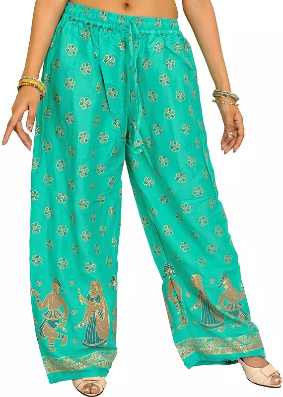 Casual Wide Yoga Trousers with Printed Dancing Couples