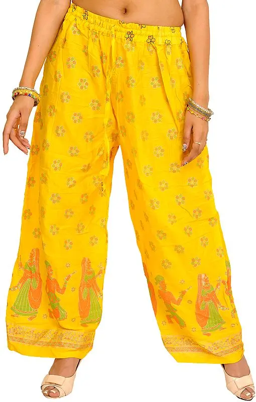 Casual Wide Yoga Trousers with Printed Dancing Couples