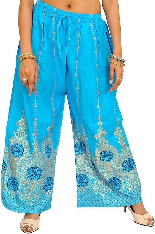 Casual Yoga Trousers with Golden Floral Print