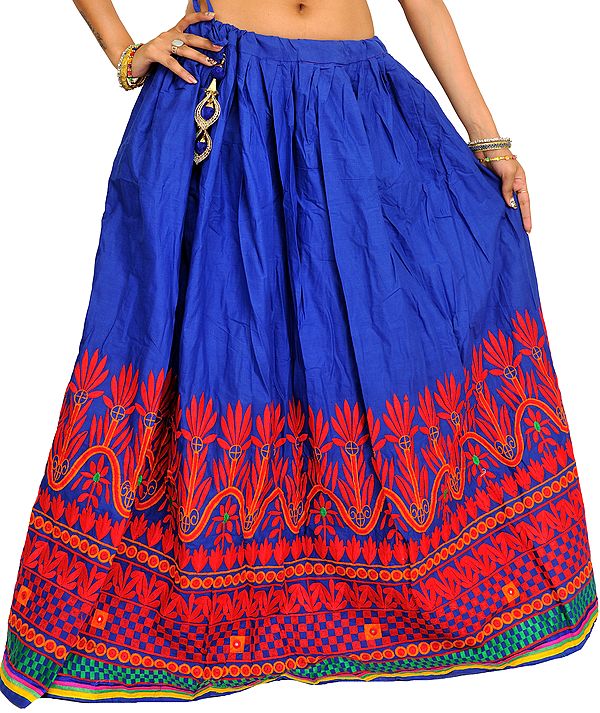 True-Blue Ghagra from Gujarat with Aari Embroidery on Border