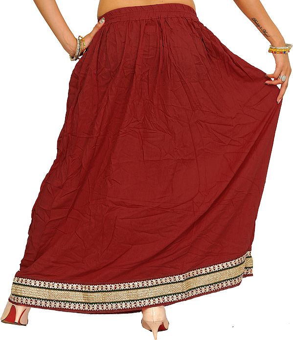 Plain Long Skirt with Embellished Patch Border Exotic India Art