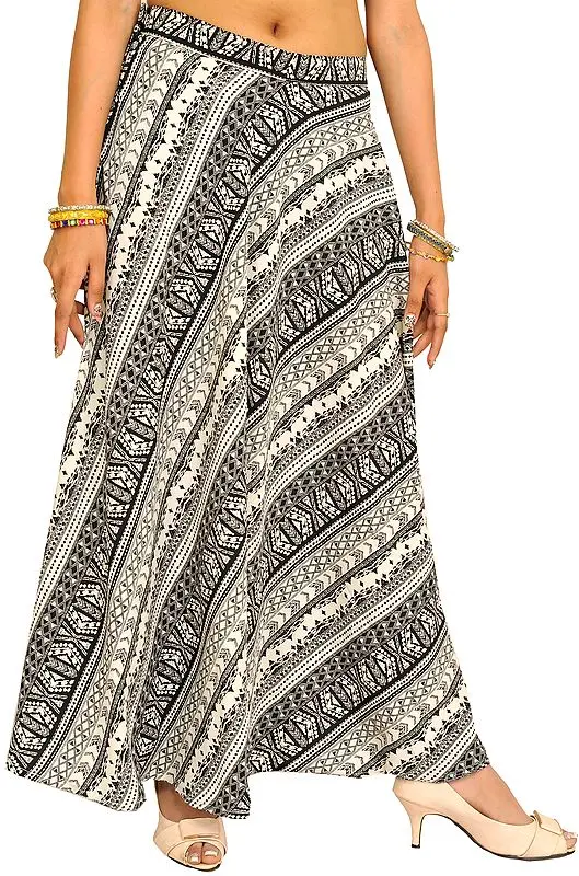 Black and White Printed Long Skirt