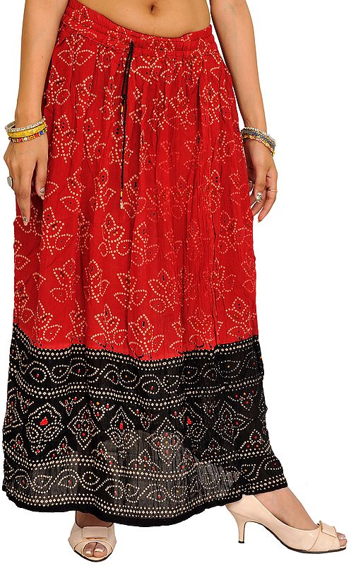 Red and Black Long Skirt with Bandhani Print