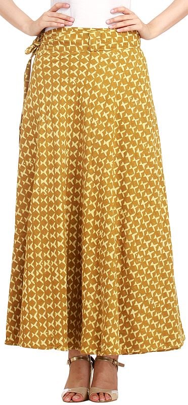 Bronze-Mist Wrap-Around Long Skirt from Pilkhuwa with Bagdoo Print
