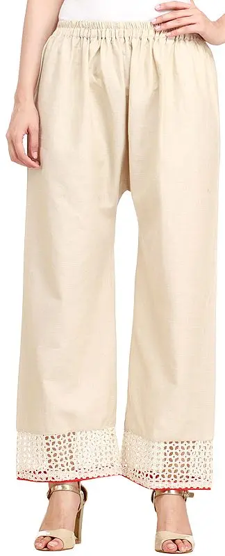 Whitecap-Gray Handspun Cotton Trousers with Cutwork on Border