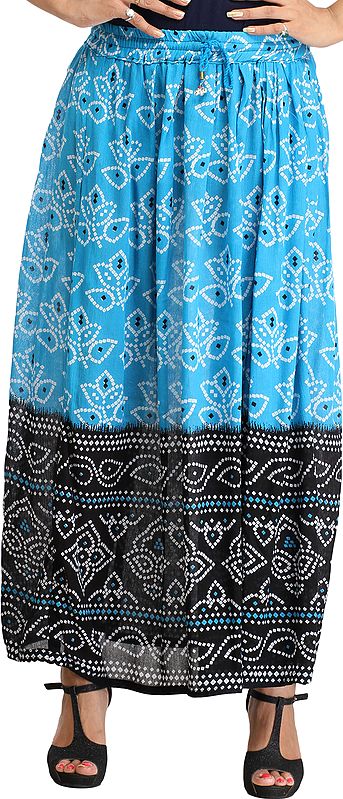 Double-Shaded Elastic Long Skirt with Bandhani Print