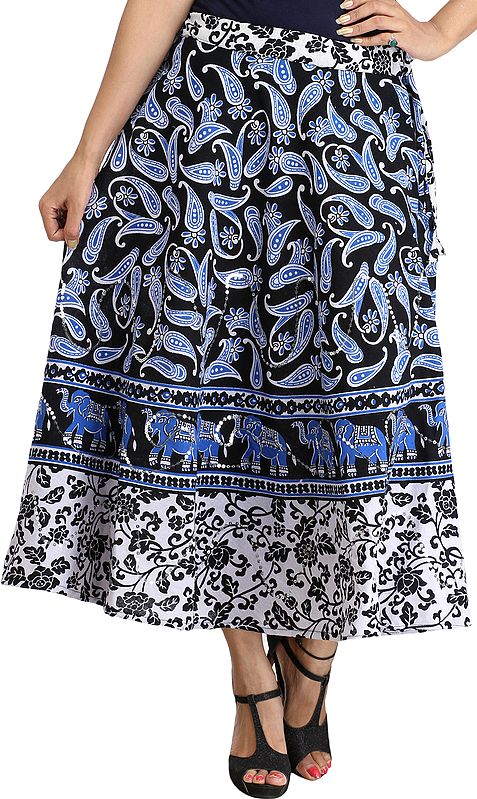 Black and Blue Long Skirt from Pilkhuwa with Paisleys-Print