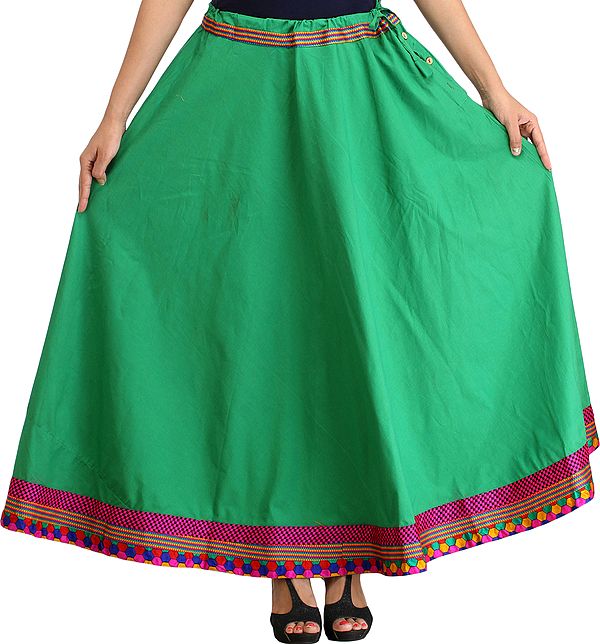 Plain Long Ghagra Skirt with Embroidered Patch Border