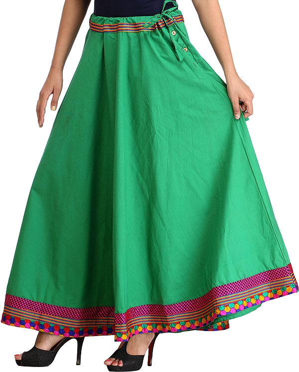 Plain Long Ghagra Skirt with Embroidered Patch Border