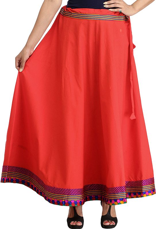 Plain Long Ghagra Skirt with Embroidered Patch Border