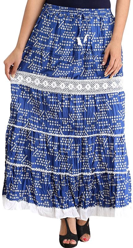 Nautical-Blue Long Skirt with Printed Bootis and Crochet