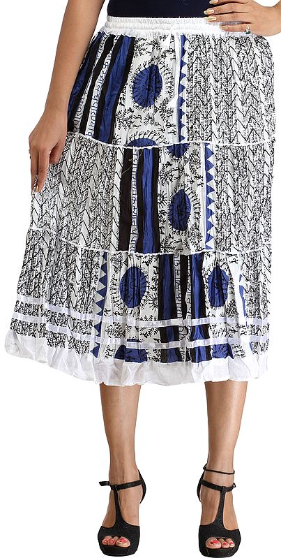 White and Blue Printed Midi Skirt with Printed Sanatan Dharma Mantra